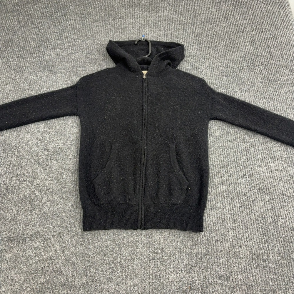 Amicale Hoodie Womens XS Black 100% Cashmere Full Zip Knit Sweater Basic Luxury